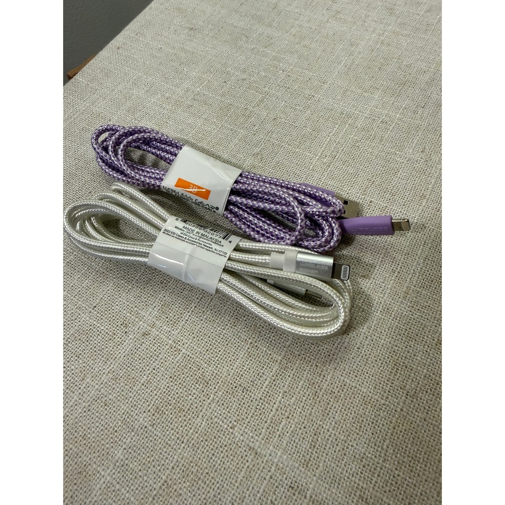 Wireless Gear 2 Pack Braided Cables 3ft Silver Lightning & Purple USB-C to USB-A